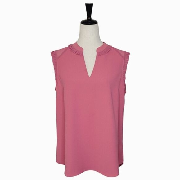 Soft Surroundings Nyssa Pink Pleated V-neck Sleeveless Pullover Blouse Size M - Picture 1 of 9